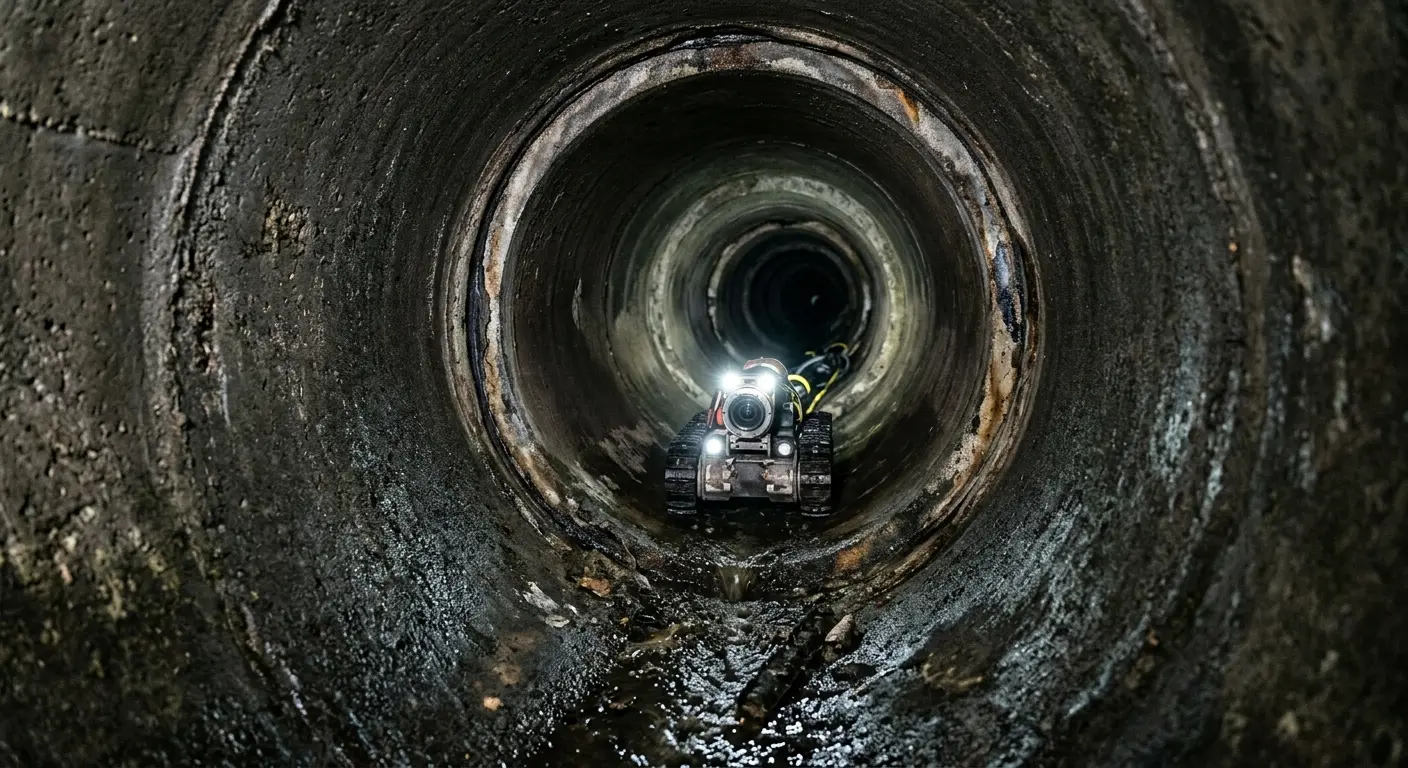 Robotic sewer camera inspecting pipe interior for Sewer Line Cleaning in Edgewood